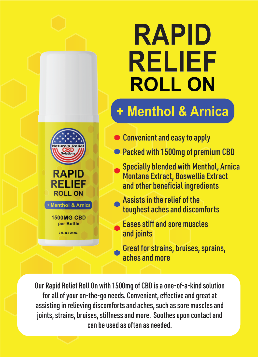 1500mg CBD Roll On Rapid Relief + Menthol & Arnica